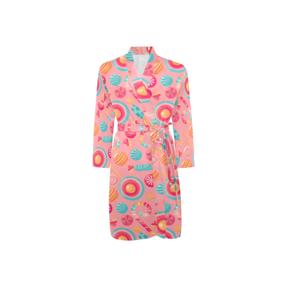 Colorful candy pattern Men's Long Sleeve Belted Night Robe