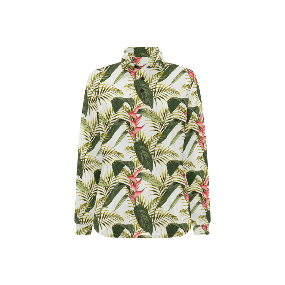 heliconia pattern Women's Long Sleeve Polo Shirt