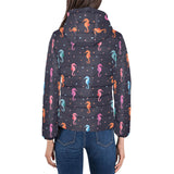 Watercolor colorful seahorse pattern Women's Padded Hooded Jacket