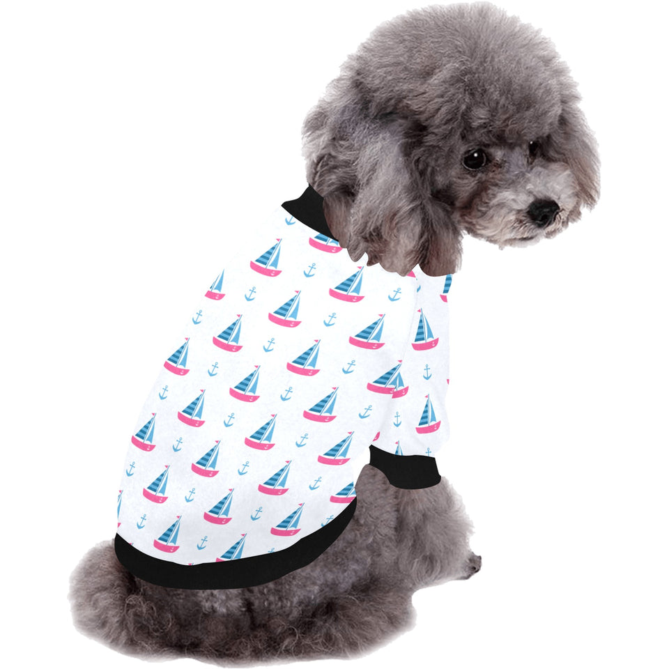 Sailboat anchor pattern All Over Print Pet Dog Round Neck Fuzzy Shirt