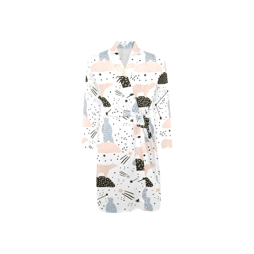 Polar bears star poka dot pattern Men's Long Sleeve Belted Night Robe