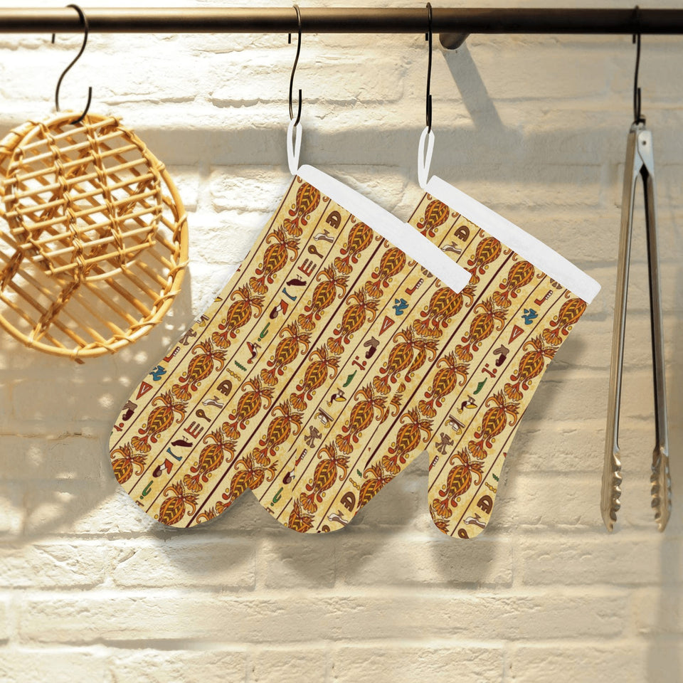 Egypt Hieroglyphics Pattern Print Design 04 Heat Resistant Oven Mitts