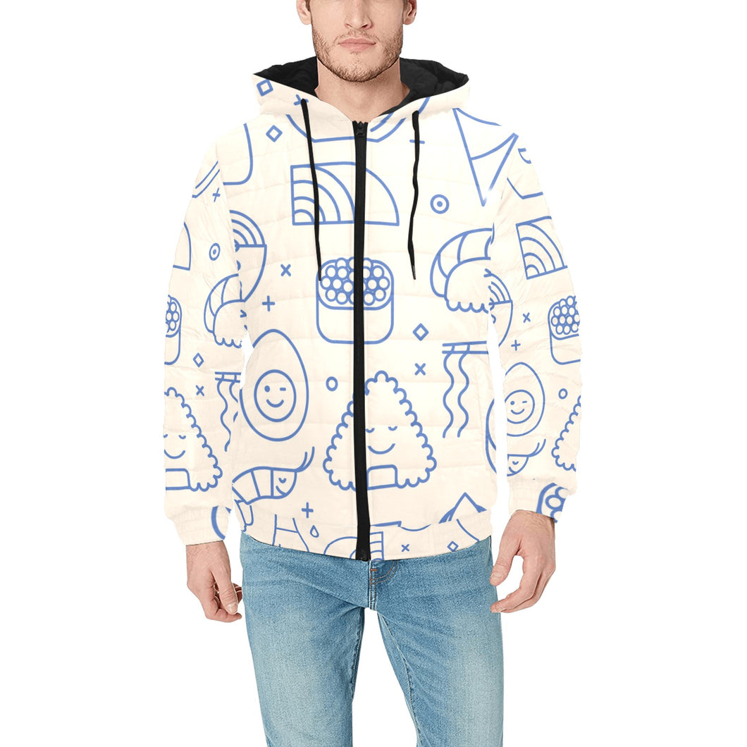 Cute sushi icon pattern Men's Padded Hooded Jacket