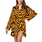 Bengal tigers skin print pattern Women's Long Sleeve Belted Night Robe