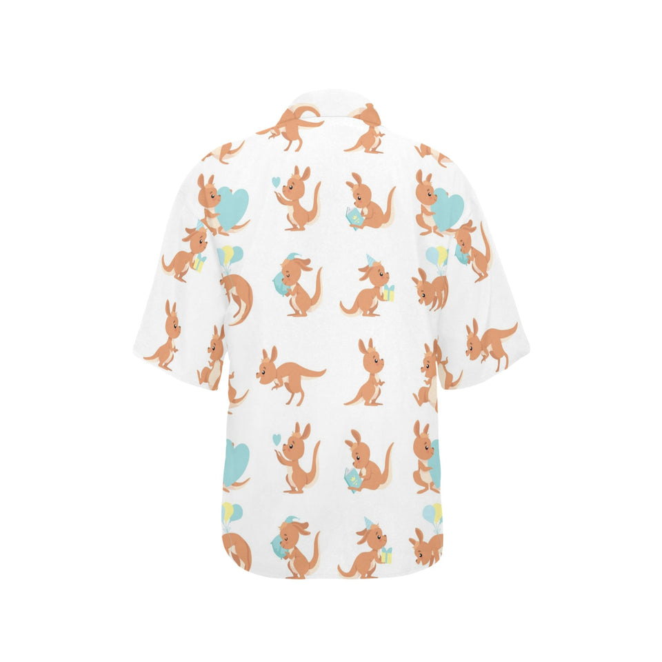 Cute Kangaroo pattern Women's All Over Print Hawaiian Shirt