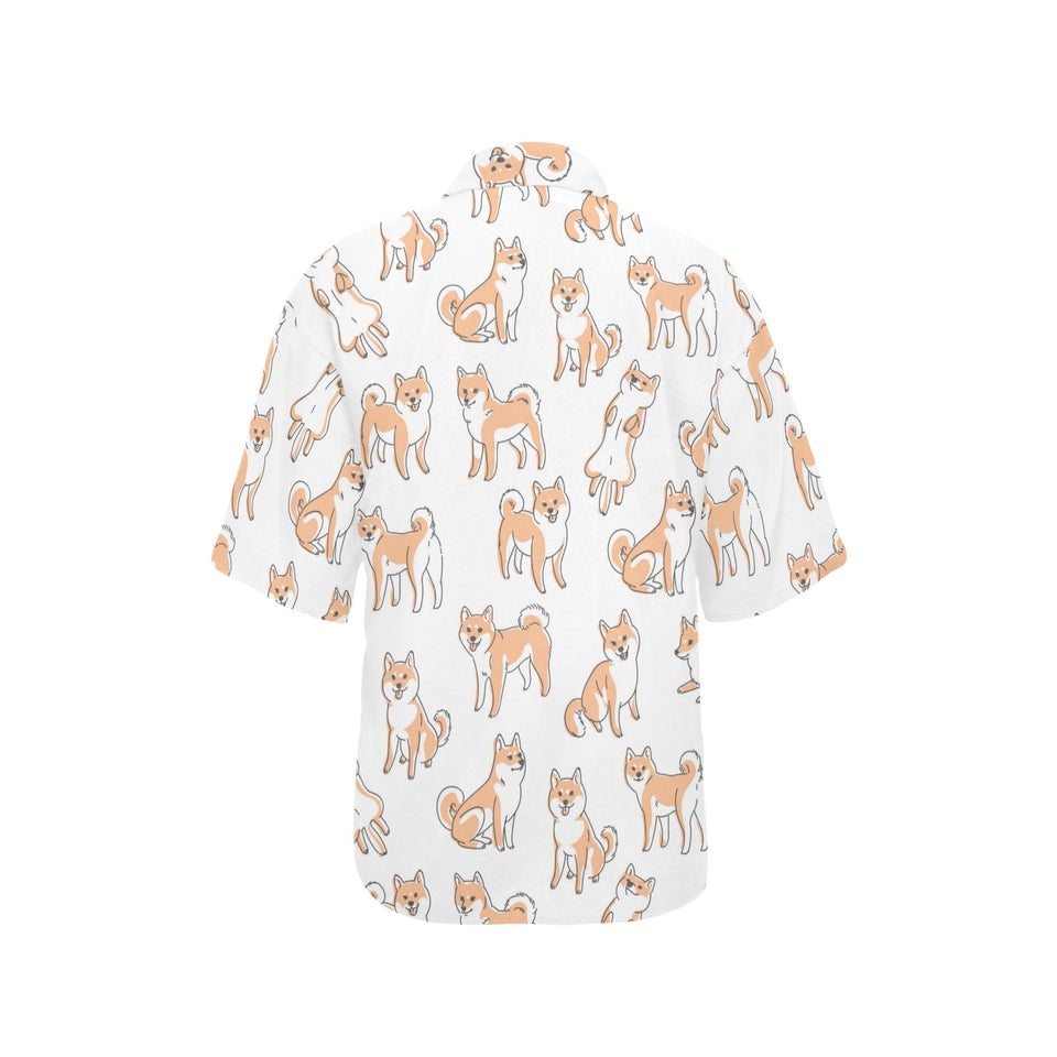 shiba inu dog pattern Women's All Over Print Hawaiian Shirt
