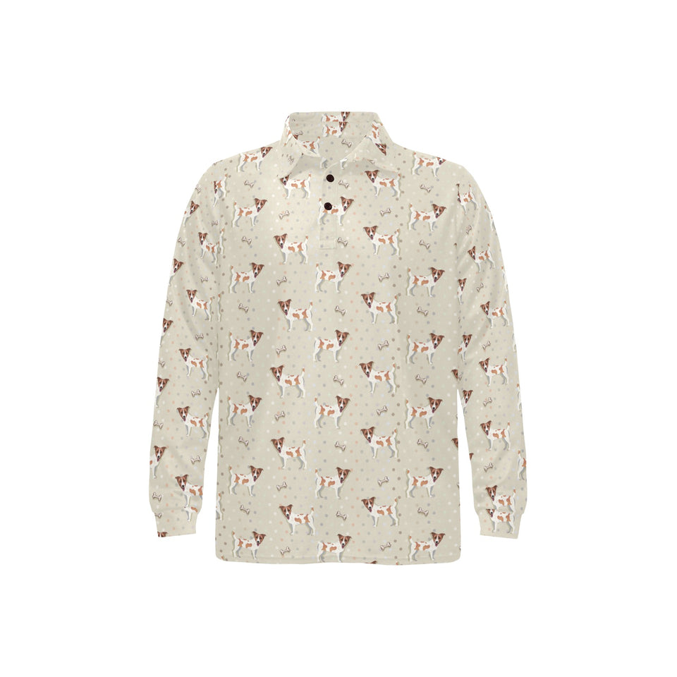 Jack Russel Pattern Print Design 02 Men's Long Sleeve Polo Shirt