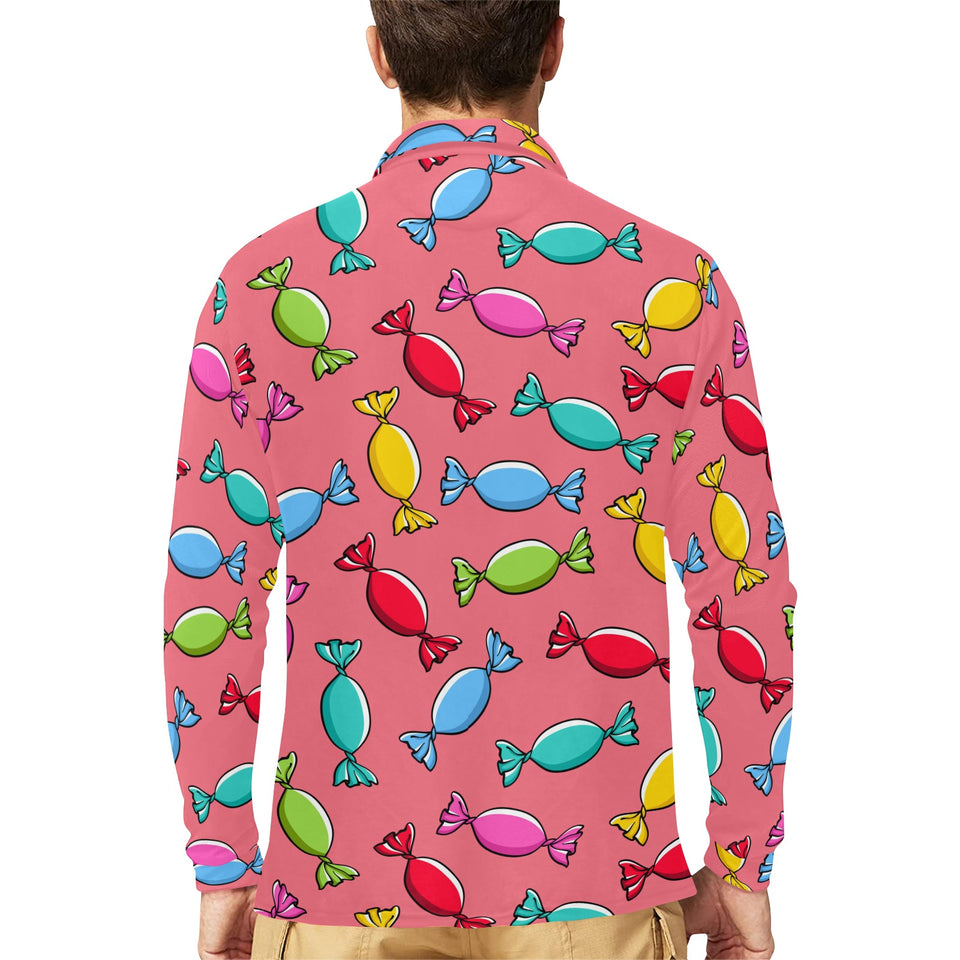 Colorful wrapped candy pattern Men's Long Sleeve Polo Shirt