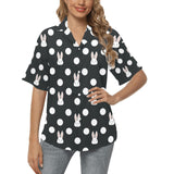 Cute white rabbit polka dots black background Women's All Over Print Hawaiian Shirt