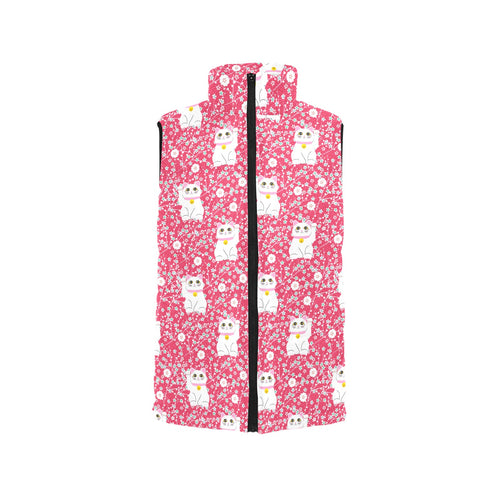 Maneki neko cat sakura pink background Men's Padded Vest