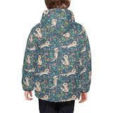Raccoon tropical leaves pattern Kids' Boys' Girls' Padded Hooded Jacket