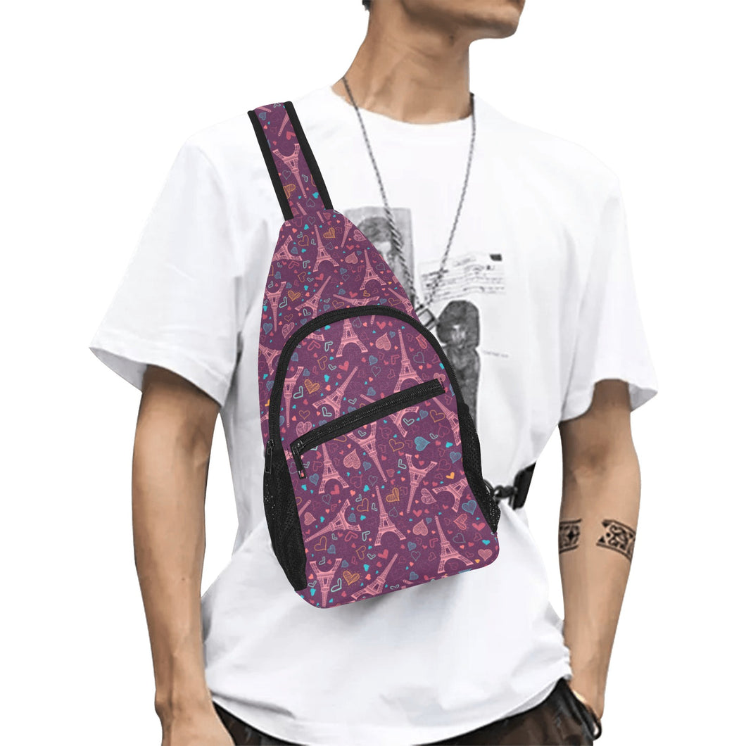 Eiffel Tower Heart Pattern Print Design 04 All Over Print Chest Bag