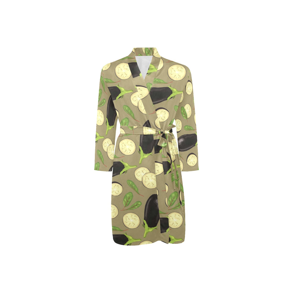 Eggplant Pattern Print Design 02 Men's Long Sleeve Belted Night Robe