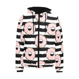 Donuts pink icing striped pattern Men's Padded Hooded Jacket
