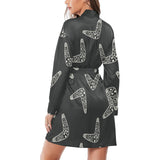Hand drawn boomerang Australian aboriginal ornamen Women's Long Sleeve Belted Night Robe