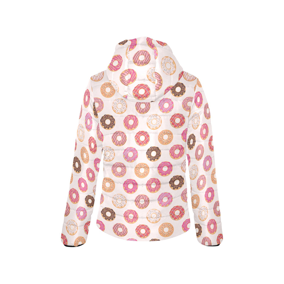 Colorful donut pattern Women's Padded Hooded Jacket