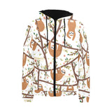 Sloths hanging on the tree pattern Men's Padded Hooded Jacket