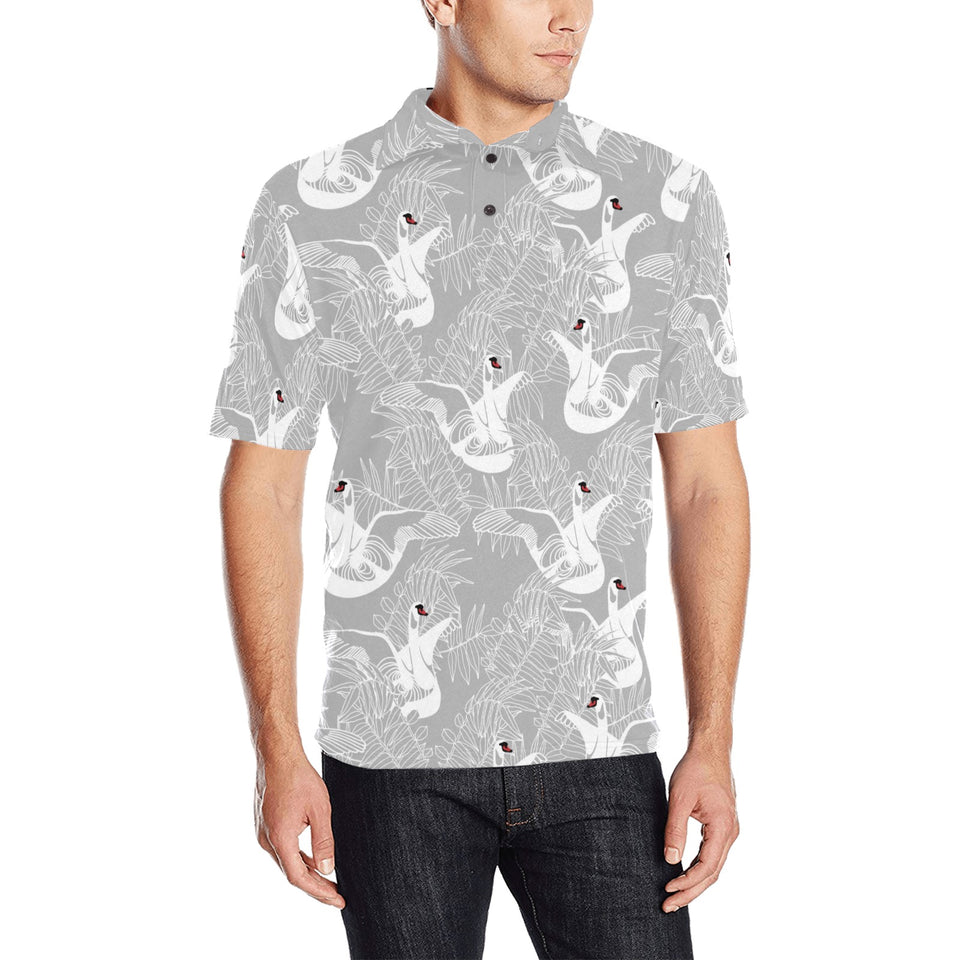 white swan gray background Men's All Over Print Polo Shirt