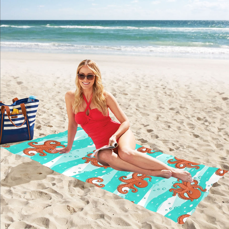 Octopuses sea wave background Beach Towel