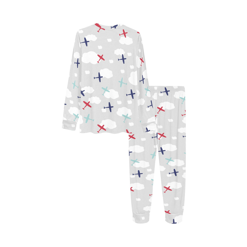 Airplane cloud grey background Kids' Boys' Girls' All Over Print Pajama Set