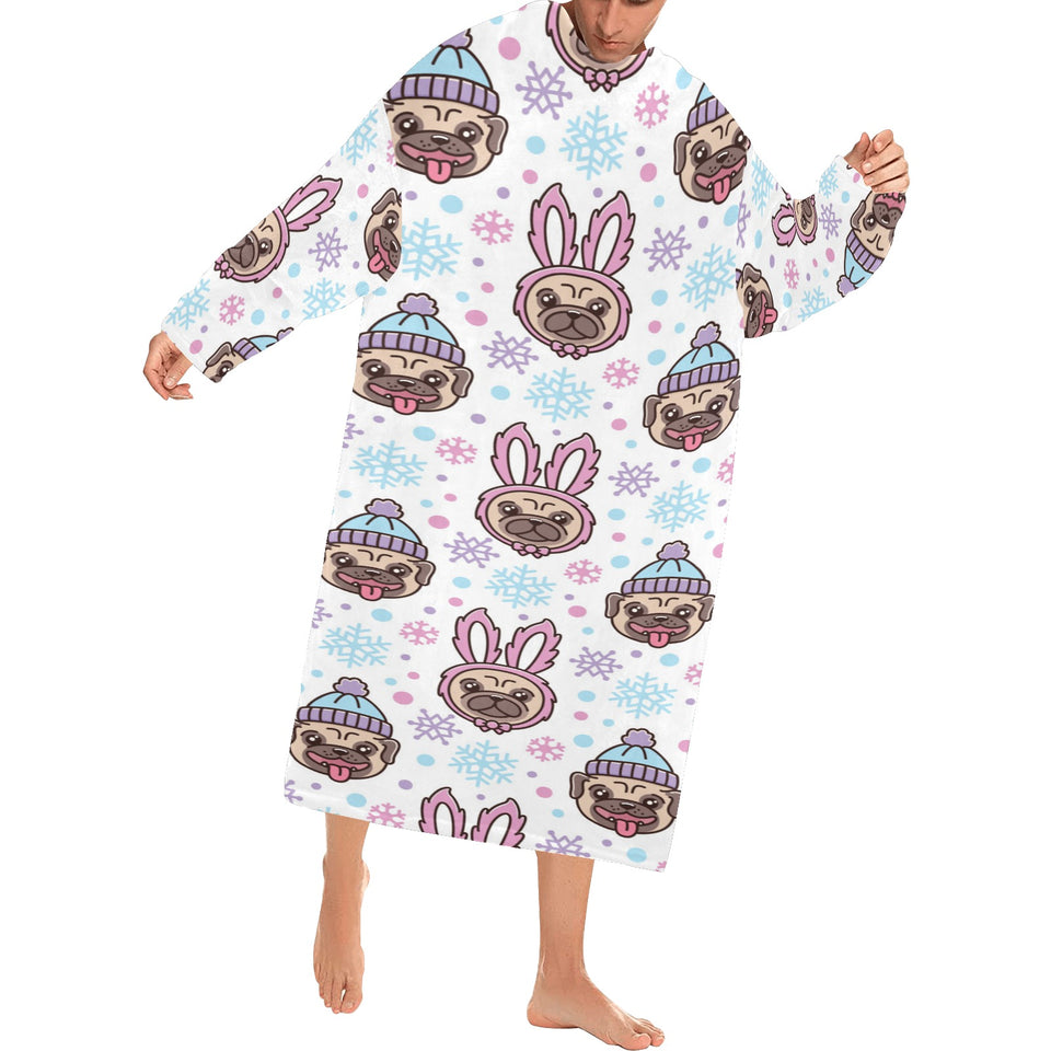 Cute pug hat rabbit costume pattern Blanket Robe with Sleeves
