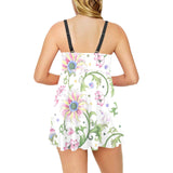Beautiful pink lotus waterlily leaves pattern Chest Sexy Pleated Two Piece Swim Dress