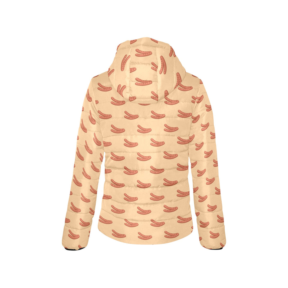 Sausage Pattern Print Design 03 Women's Padded Hooded Jacket