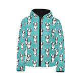 Hand drawn boston terrier dog pattern Kids' Boys' Girls' Padded Hooded Jacket
