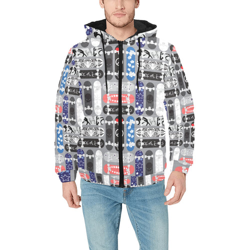 Skate Board Pattern Print Design 04 Men's Padded Hooded Jacket