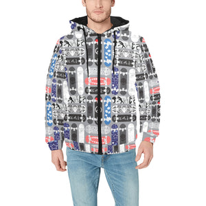 Skate Board Pattern Print Design 04 Men's Padded Hooded Jacket