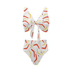 Waterclor boomerang Australian aboriginal ornament Chest Bowknot High Waisted Bikini Swimsuit