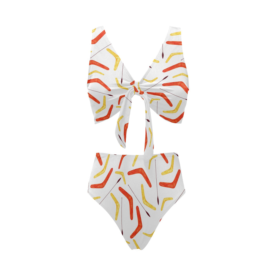 Waterclor boomerang Australian aboriginal ornament Chest Bowknot High Waisted Bikini Swimsuit