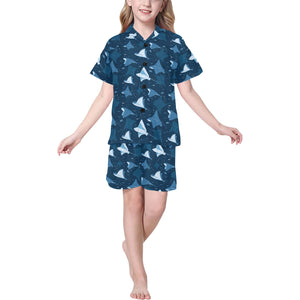 Stingray Pattern Print Design 04 Kids' Boys' Girls' V-Neck Short Pajama Set