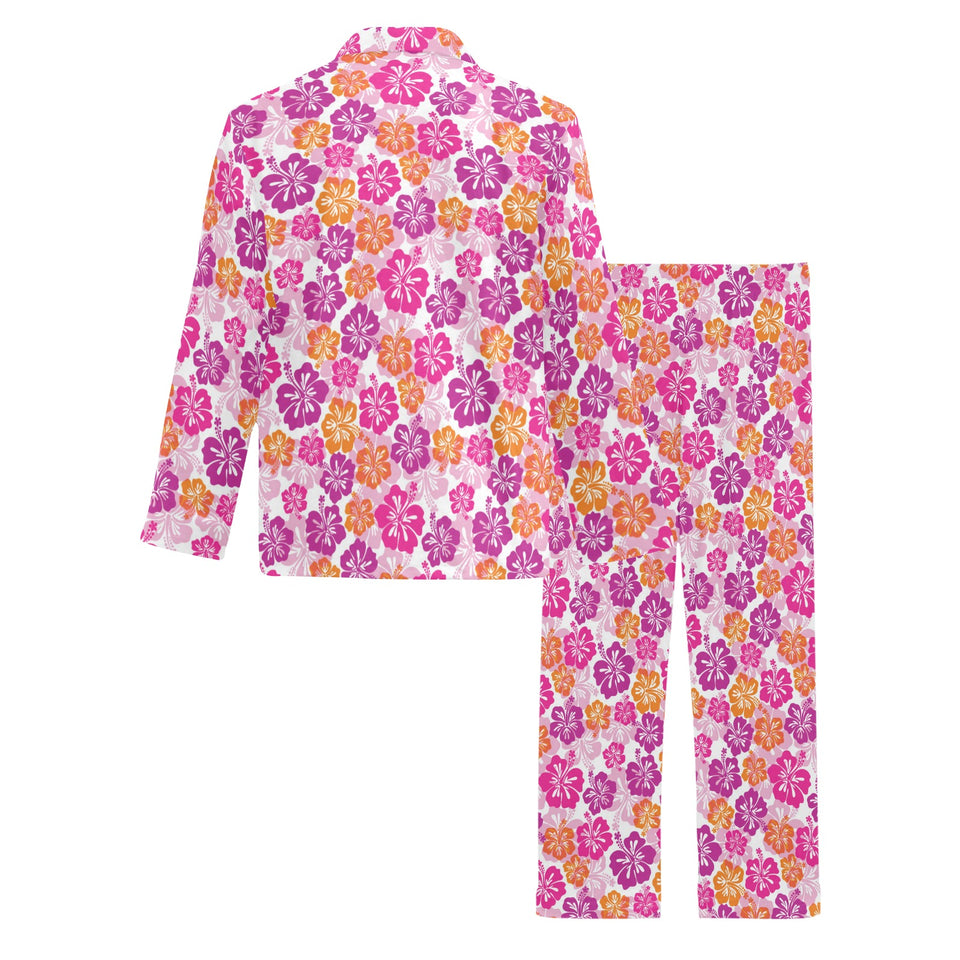 Hibiscus Pattern Print Design 01 Men's Long Pajama Set