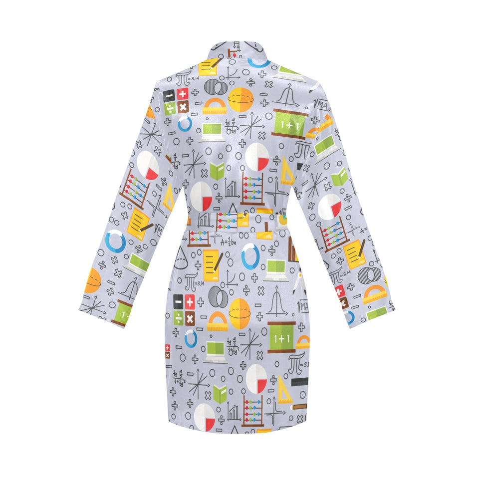 Math Pattern Print Design 04 Women's Long Sleeve Belted Night Robe