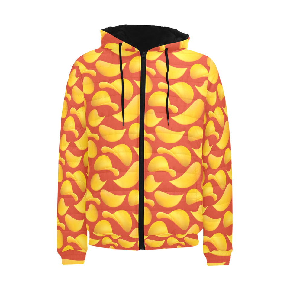 Potato Chips Pattern Print Design 05 Men's Padded Hooded Jacket