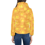 Sun orange background Women's Padded Hooded Jacket