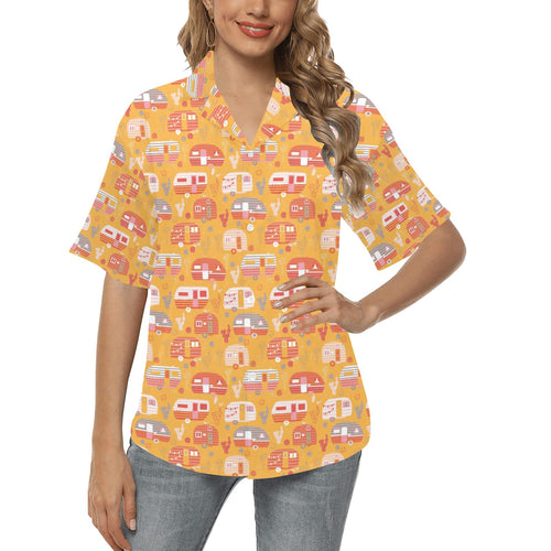 Camper Van Pattern Print Design 04 Women's All Over Print Hawaiian Shirt