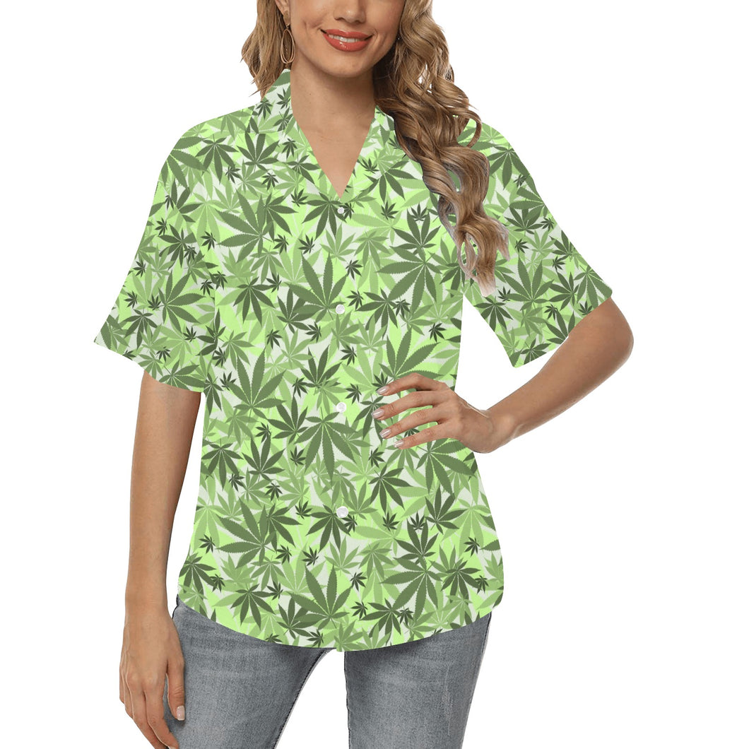 Canabis Marijuana Weed Pattern Print Design 01 Women's All Over Print Hawaiian Shirt