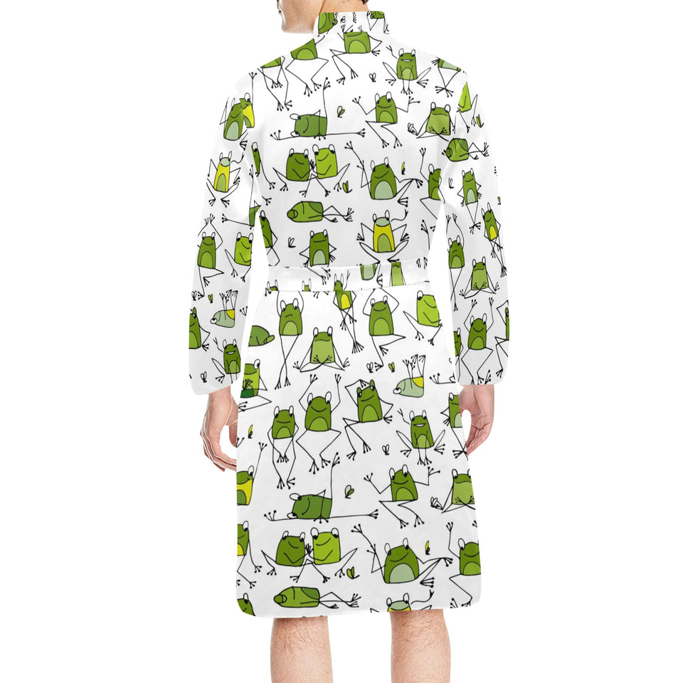Sketch funny frog pattern Men's Long Sleeve Belted Night Robe