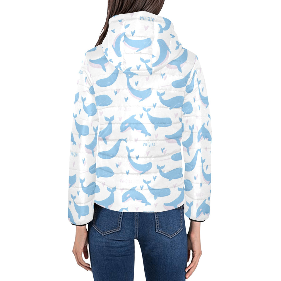 Blue whale pattern Women's Padded Hooded Jacket