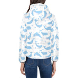 Blue whale pattern Women's Padded Hooded Jacket