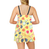 Sun Glasses Pattern Print Design 05 Chest Sexy Pleated Two Piece Swim Dress