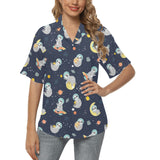 Cute sloth astronaut star planet rocket pattern Women's All Over Print Hawaiian Shirt