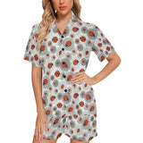 Ladybug Pattern Print Design 05 Women's V-Neck Short Pajama Set