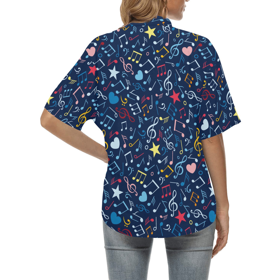 Music Notes Pattern Print Design 03 Women's All Over Print Hawaiian Shirt