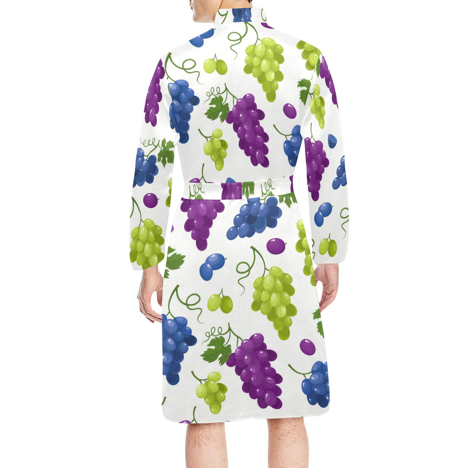 Grape pattern Men's Long Sleeve Belted Night Robe