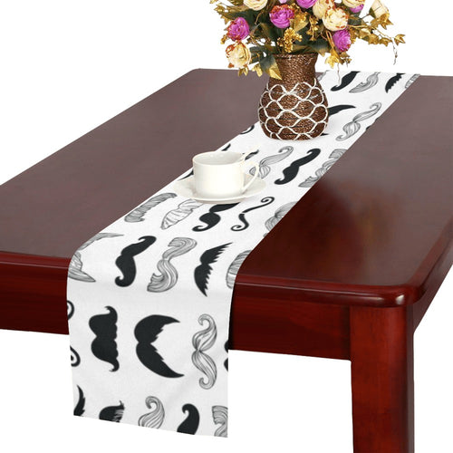 Mustache Beard Pattern Print Design 04 Table Runner