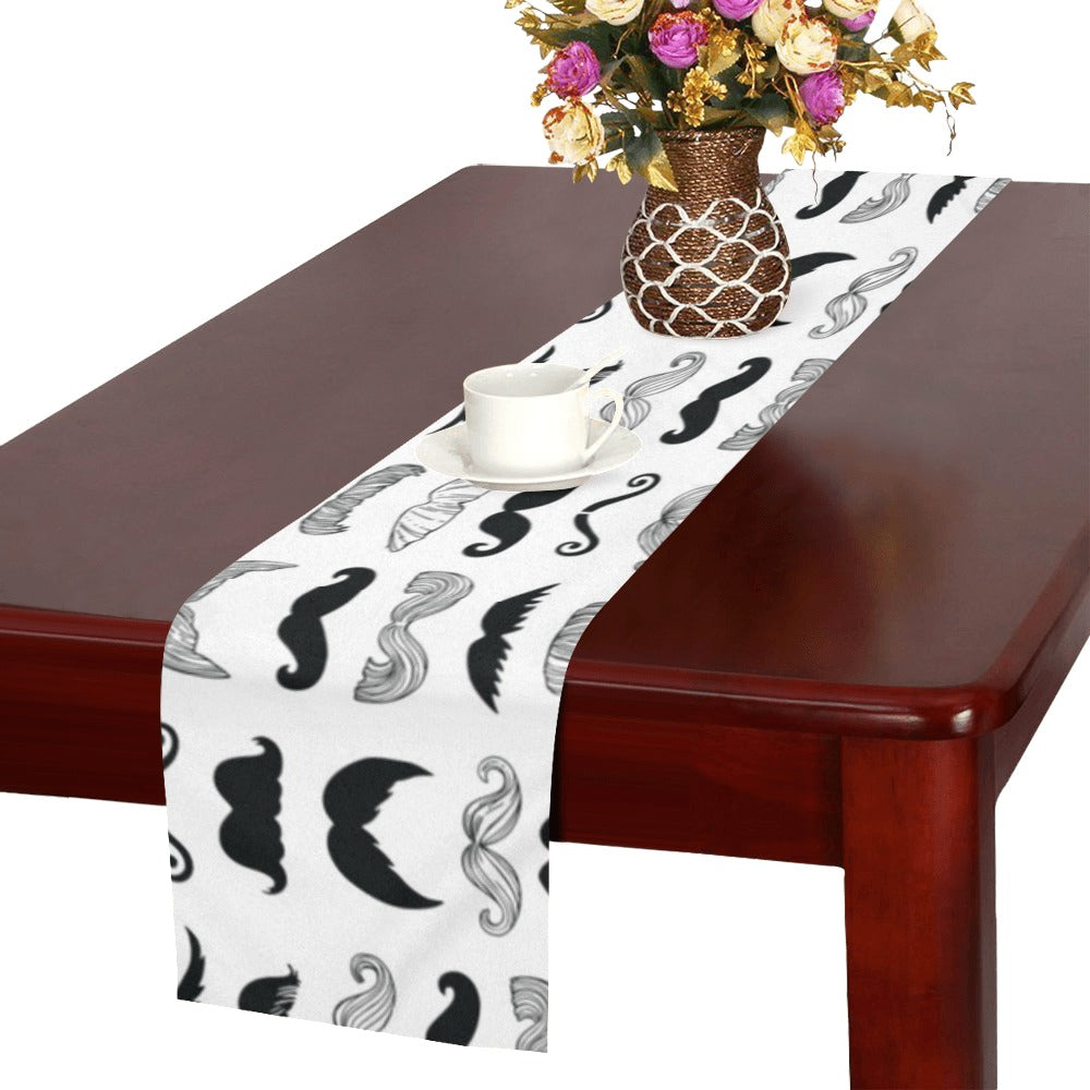 Mustache Beard Pattern Print Design 04 Table Runner