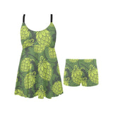 Hop pattern Hop cone background Chest Sexy Pleated Two Piece Swim Dress